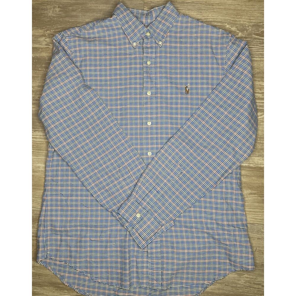 Ralph Lauren Shirt Mens Large Blue Plaid Oxford Long Sleeve